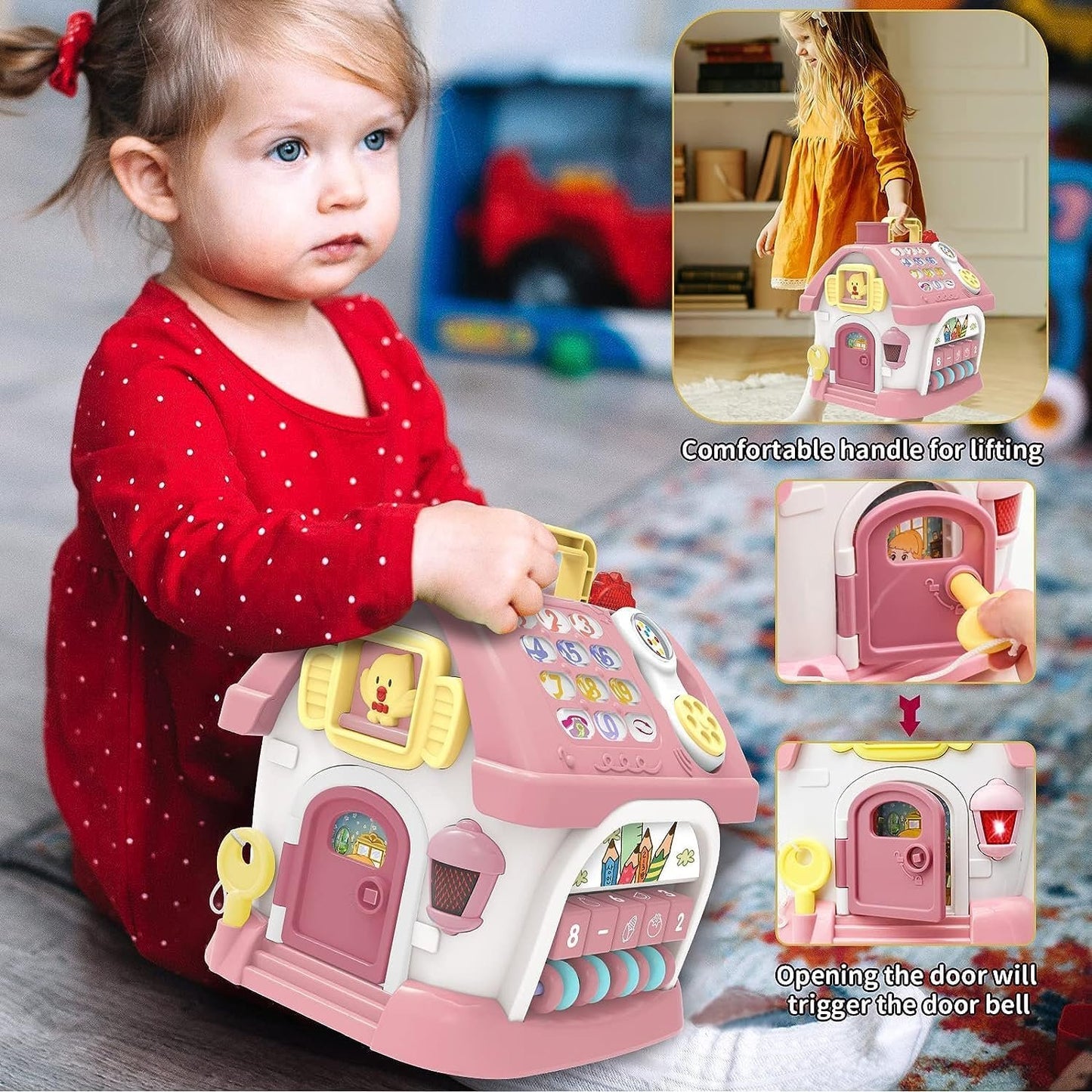 Montessori Toys for 1+ Year Old Girl - Toddler Toys Age 1-2, 8-in-1 Toys with Sound/Lights/Music/Clock/Telephone/Car, Smart Learning Home