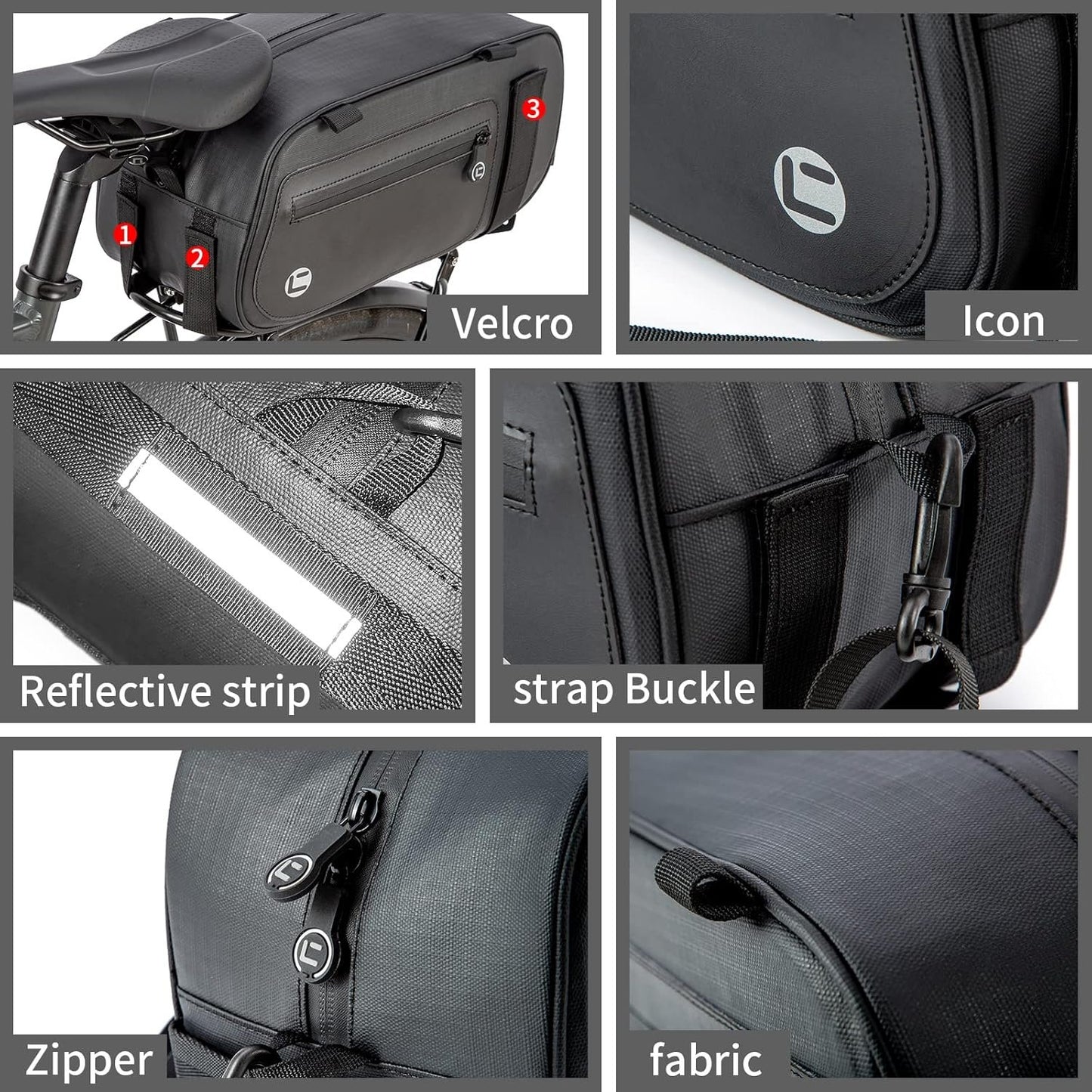HuiJuKeJi Bike Trunk Bag Bicycle 26L Storage Pannier Saddle Bag Multifuction Rear Bike Cargo Rack Bags with Reflective Strips Waterproof Travel Accessories Expandable Luggage Trunk Bag for Cycling