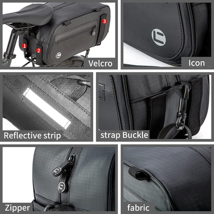 HuiJuKeJi Bike Trunk Bag Bicycle 26L Storage Pannier Saddle Bag Multifuction Rear Bike Cargo Rack Bags with Reflective Strips Waterproof Travel Accessories Expandable Luggage Trunk Bag for Cycling