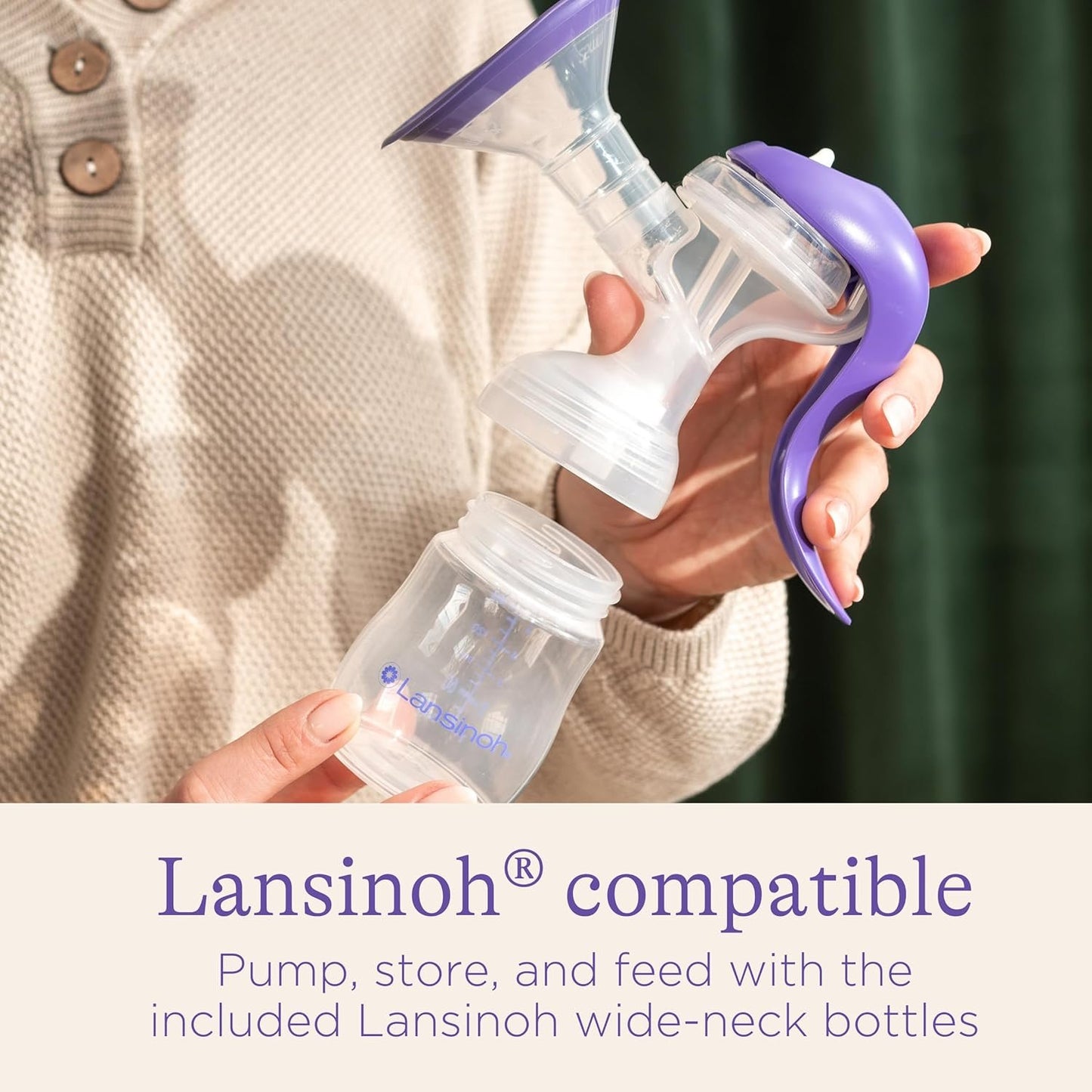 Lansinoh Manual Breast Pump, Ergonomic, Easy Express & Dual Mode, 1 Count, Includes 2 Flange Sizes (Standard & Large), and NaturalWave Nipple, Cap & Collar, All for Ideal Suction, Storage and Feeding