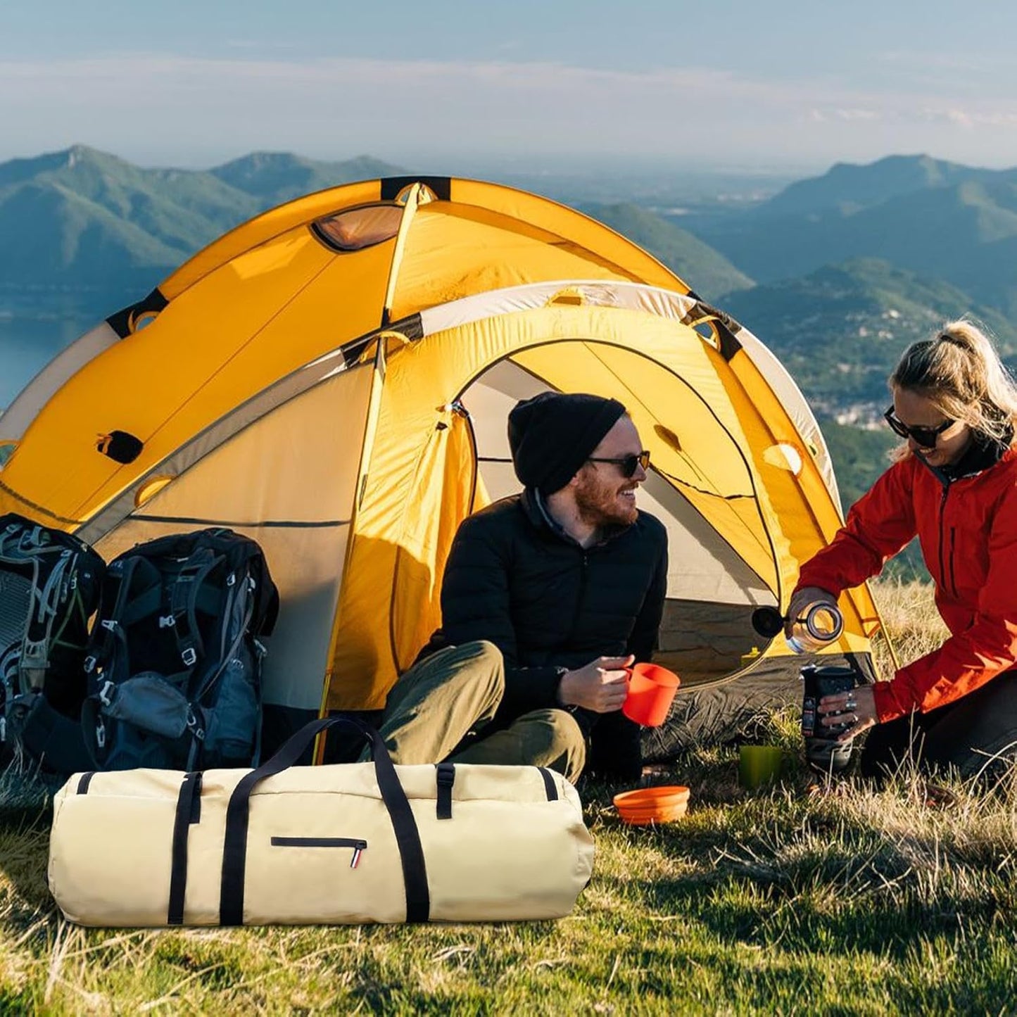 Extra Large Duffle, Waterproof Travel Bag, Zippered Tent Holder, Foldable Gear Bag, Heavy-Duty Storage, Sturdy Carry Handles For Travel, Camping, And Outdoor Packing, Khaki, Please refer to