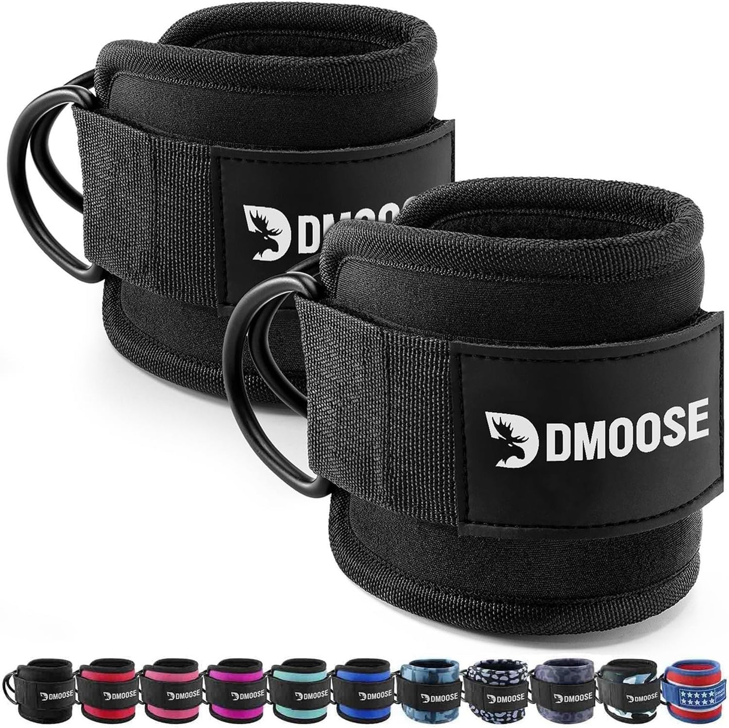 DMoose Ankle Straps for Cable Machines for Kickbacks, Glute Workouts, Leg Extensions, Curls, and Hip Abductors for Men and Women, Adjustable Ankle Strap with Double D-Rings and Neoprene Support