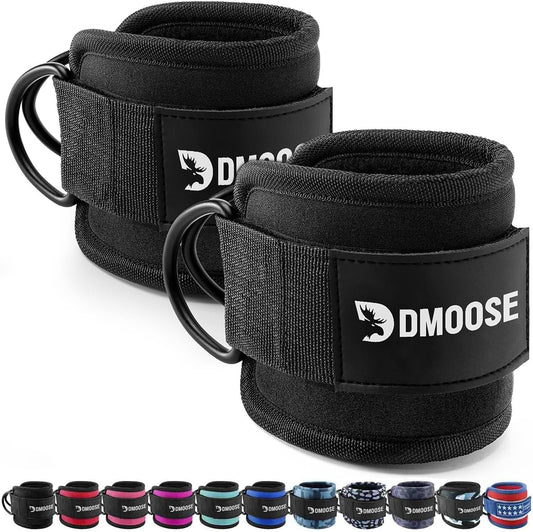 DMoose Ankle Straps for Cable Machines for Kickbacks, Glute Workouts, Leg Extensions, Curls, and Hip Abductors for Men and Women, Adjustable Ankle Strap with Double D-Rings and Neoprene Support