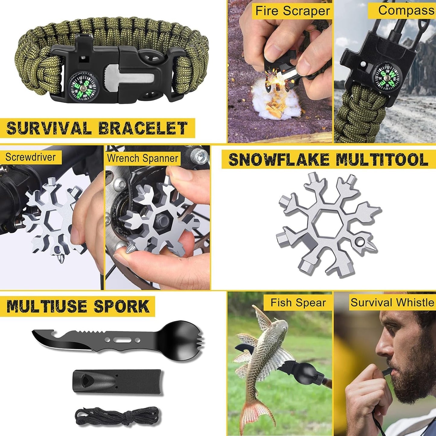 13-in-1 Survival Kits, Gifts for Men Dad Husband Him - Survival Gear and Equipment, Stocking Stuffers for Men Christmas Birthday Gifts, Cool Gadgets Gift for Outdoor, Gardening, Camping