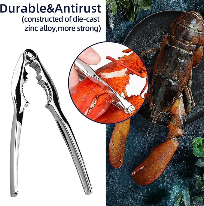 Crab Leg Crackers and Tools Set of 8, 27Pcs include 8Crab Crackers,8Lobster Shellers,8Crab Leg Forks/Picks,2Seafood Scissors& Storage Bag Heavy Duty