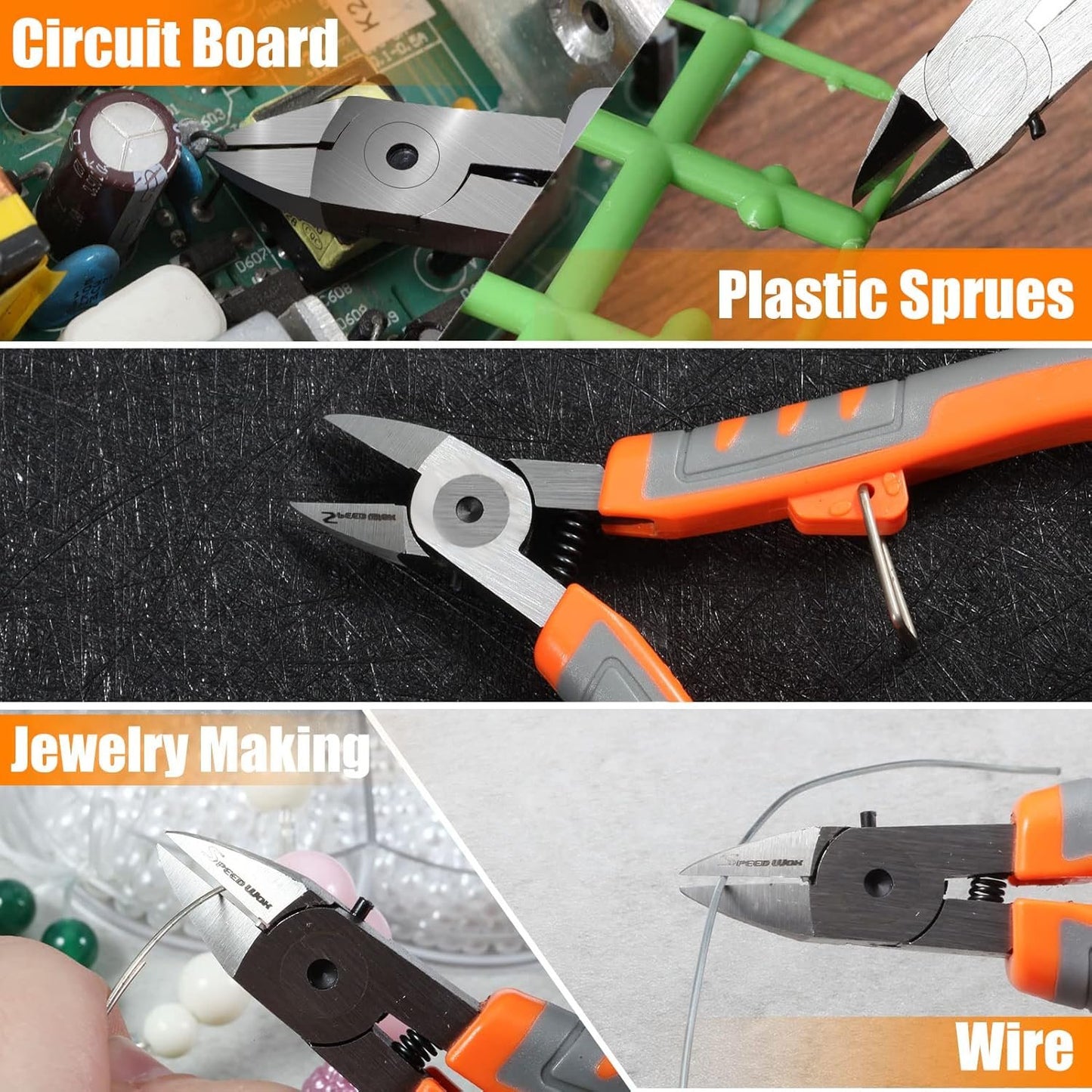 SPEEDWOX Side Cutter 5-Inch, Diagonal Cutting Pliers, Wire Cutting Nippers with Safety Lock and Protective Holster, Mini Precision Flush Cutters Tapered Head Wire Clippers for Narrow Areas