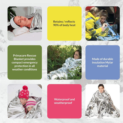 Primacare HB-10 Emergency Foil Mylar Thermal Blanket (Pack of 10), 52" Length x 84" Width, Silver
