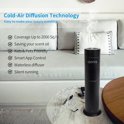 Smart Scent Air Machine, Waterless Essential Oil Diffuser with Smart Cold Air Technology,Bluetooth and Remote Control Equipment, for Home Large Room Hotel, Spa, Office (Black)