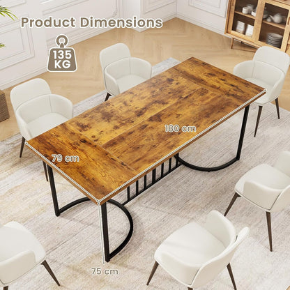 Giantex 180 cm Large Dining Table for 6-8 People, Farmhouse Rectangular Wood Kitchen Table w/Wooden Tabletop, Metal Frame, Industrial Rustic Brown Long Table for Home Office Dining Room, Load 135 KG
