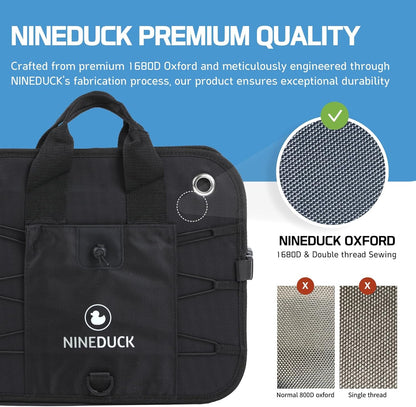 NINEDUCK Car Trunk Organizer with Lid - Black Premium Oxford and Cargo Storage Adjustable for Auto, Sedan, SUV, Van, Truck (ExtraLarge, Collapsible), Straps