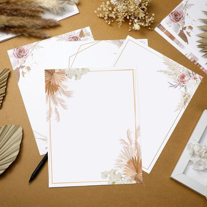 Teling 48 Sheets Decorative Printer Paper Writing Scrapbook Wedding Program Paper 8.27 x 10.6 Inches Greenery Flower Border Writing for Drawing Office Thank Greeting Stationery Supplies(Reed)