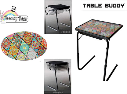 OAK N' OAK Bunny Bear Table-Mandala Design® | Adjustable Multi Position Portable Folding Table Mate for Bed Trey, Work, Watch TV, Dining, Study, Outdoor & Office Furniture (Mandala)