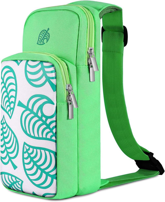 TNP Switch Bag, Travel Bag Compatible with Nintendo Switch & Switch Lite - Shoulder Bag Travel Case Cute Portable Carrying Backpack for Animal Crossing Games Accessories Console & Dock Charger - Green