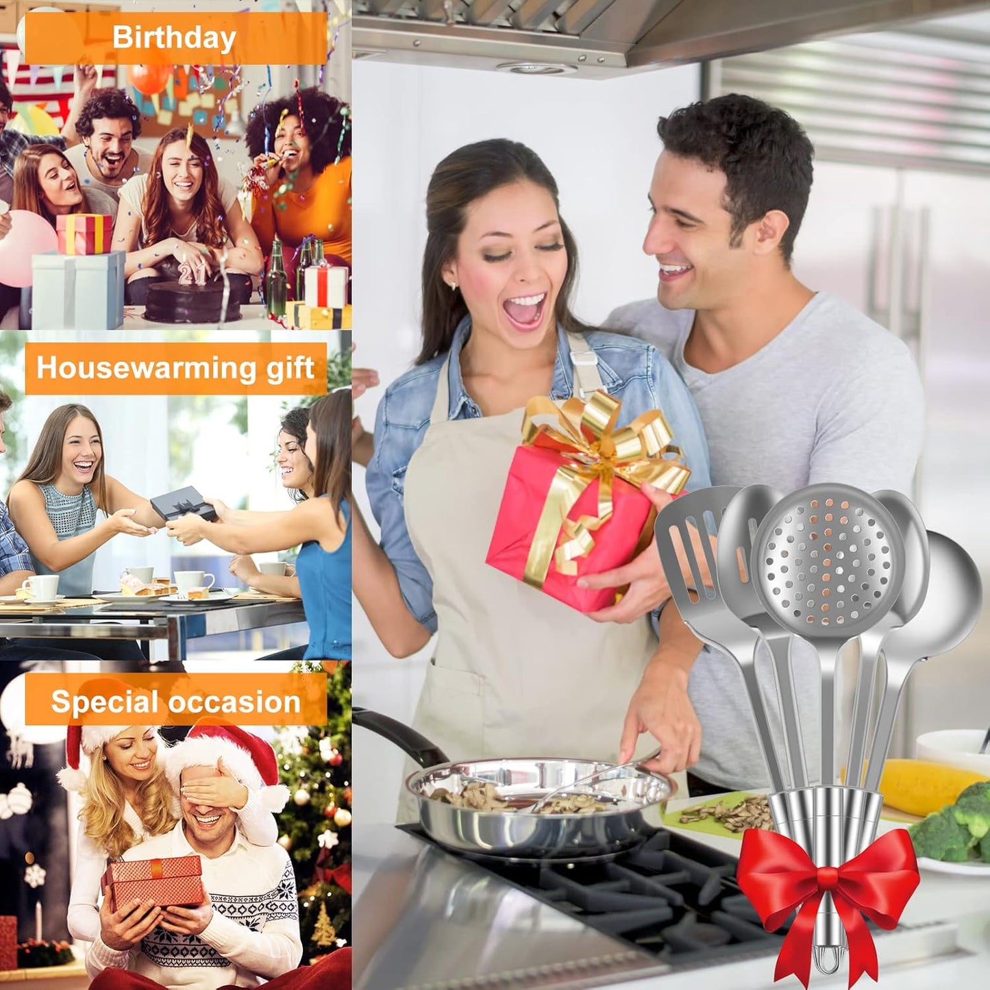 Stainless Steel Cooking Utensils Set Kitchen Tools Set Kitchen Gadgets Cookware Professional Wok Utensils Set Stainless Steel Kitchen Utensils for Hanging Dishwasher Safe (5)