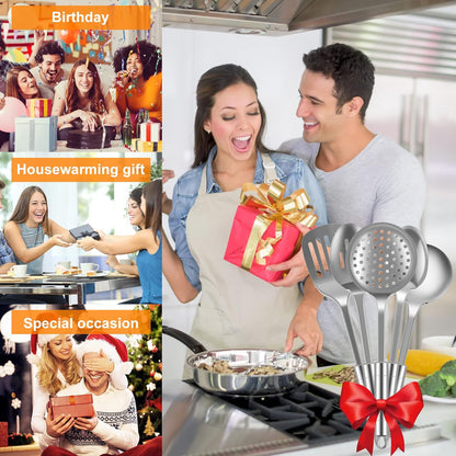 Stainless Steel Cooking Utensils Set Kitchen Tools Set Kitchen Gadgets Cookware Professional Wok Utensils Set Stainless Steel Kitchen Utensils for Hanging Dishwasher Safe (5)