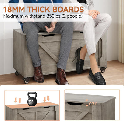 IDEALHOUSE Storage Chest, 39.4" Storage Bench, Wooden Storage Trunk with Safety Hinges, Lift-Top Entryway Bench, Supports 350 lb, Shoe Bench, for Bedroom, Living Room, Farmhouse Rustic Style, Gray