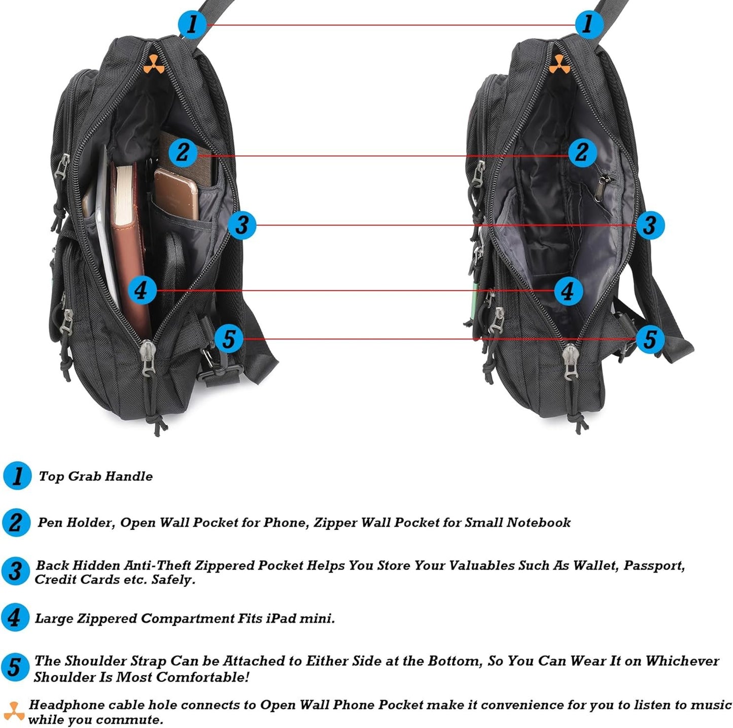 NICGID Sling Backpacks, Sling Chest Bags Shoulder Pack Crossbody Bags for Men Women Outdoor Travel (Black)