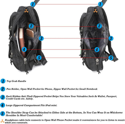NICGID Sling Backpacks, Sling Chest Bags Shoulder Pack Crossbody Bags for Men Women Outdoor Travel (Black)
