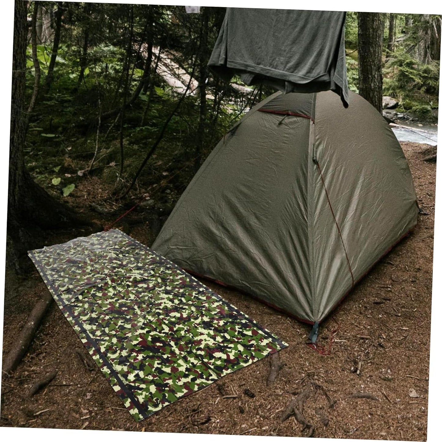 POPETPOP 1 Set Survival Tent Emergency Shelter Thermal Tent for Camping Hiking High Thermal Efficiency Visibility Durable Emergency Blanket Gear Camouflage