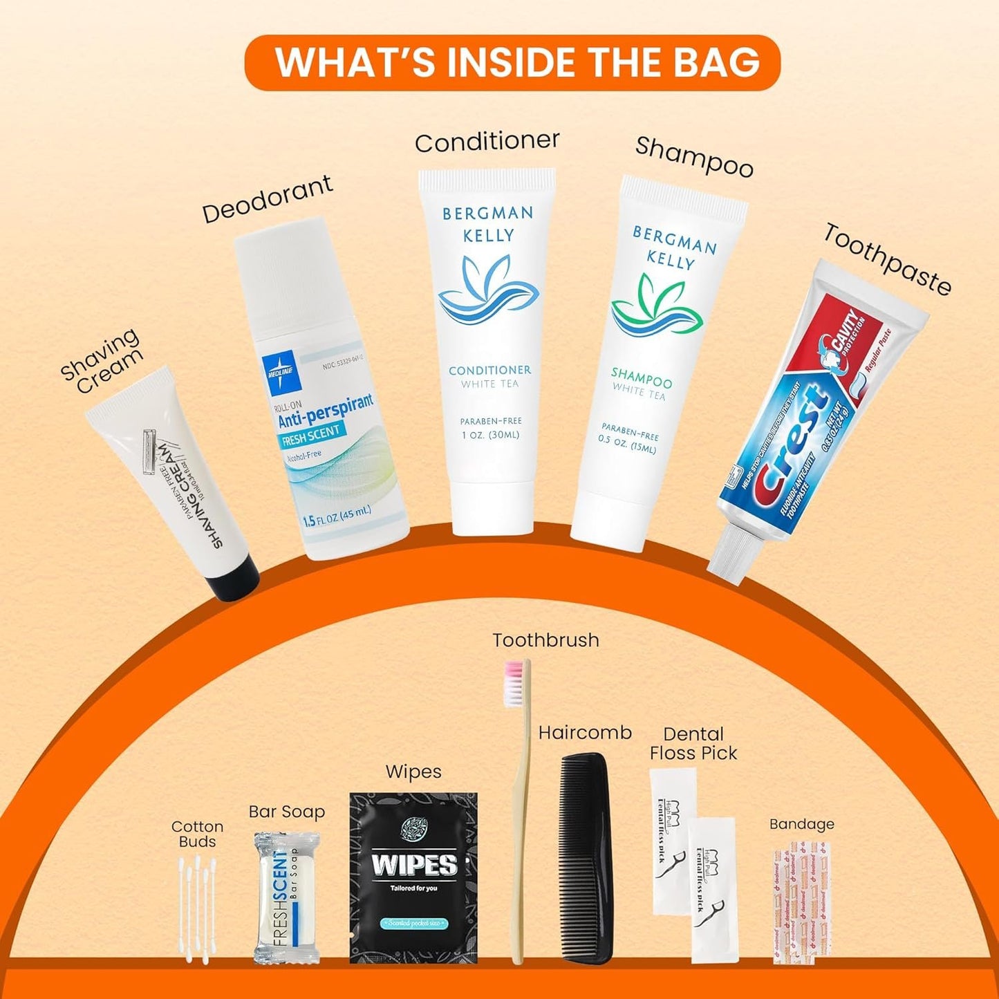 TrekTote 15-Piece Travel Toiletry Personal Care Travel Hygiene Essentials Bag with Unisex Toiletries TSA-Approved Travel Size Kit for Men and Women
