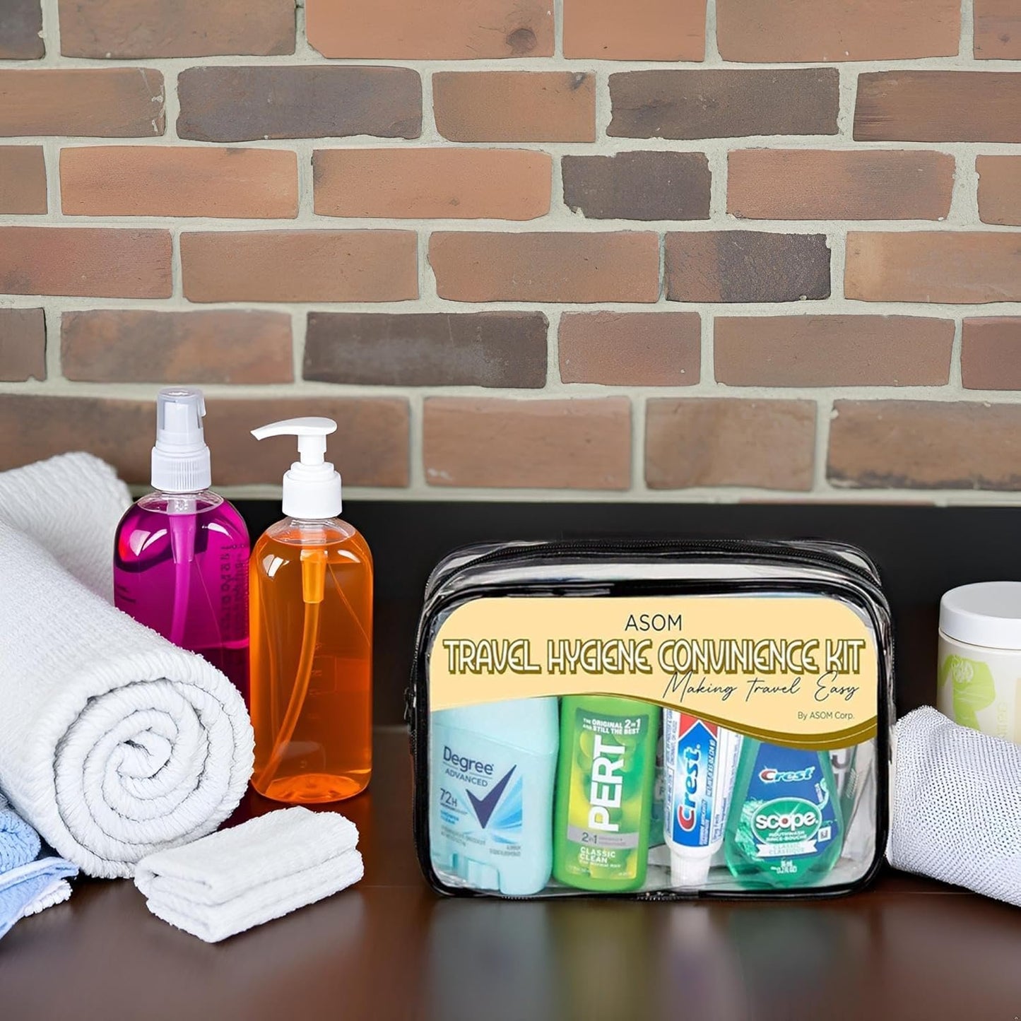 Asom Hygiene Travel Convenience Kit, Premium Unisex Toiletry Accessory Personal Care Set, Tsa Approved Carry-on Traveling Size Toiletries Essentials Bag Case, 25 Piece.