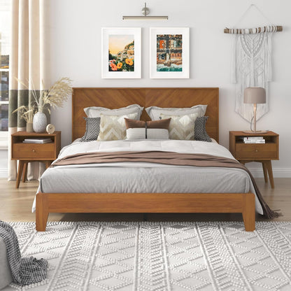 Galano Weiss Clara Queen Bed Frame with Headboard – Amber Walnut Bed Frame Queen Size, Bedframe Queen Size, Base de Lit Queen, Also Fits Double, Full, Mattress Foundation, 64.49"L x 85.47"W x 40.28"H