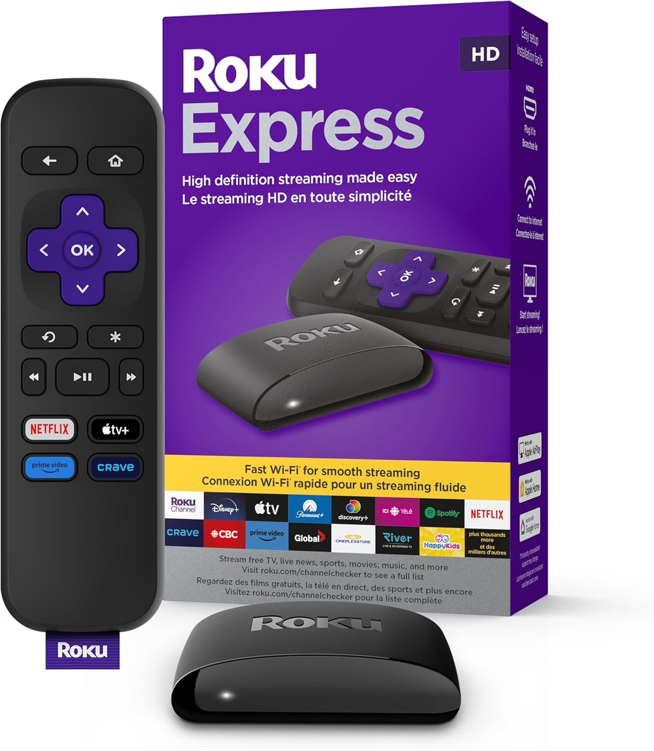 Roku Express (New, 2023) HD Streaming Device with High-Speed HDMI Cable and Simple Remote (No TV Controls), Guided Setup and Fast Wi-Fi