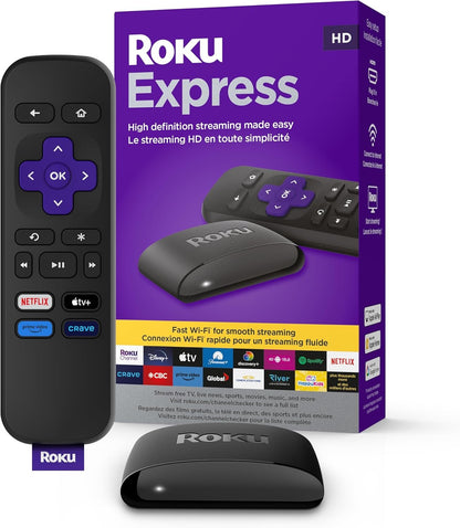 Roku Express (New, 2023) HD Streaming Device with High-Speed HDMI Cable and Simple Remote (No TV Controls), Guided Setup and Fast Wi-Fi