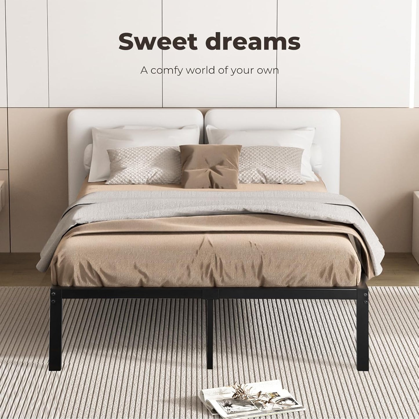 Levede 40cm Queen Bed Frame Metal Bed Base,Industrial Bed Frame,Steel Slat Mattress Support,Under Bed Storage,Reserved Holes for Headboard,Bedroom Furniture,Easy Assemble,Black