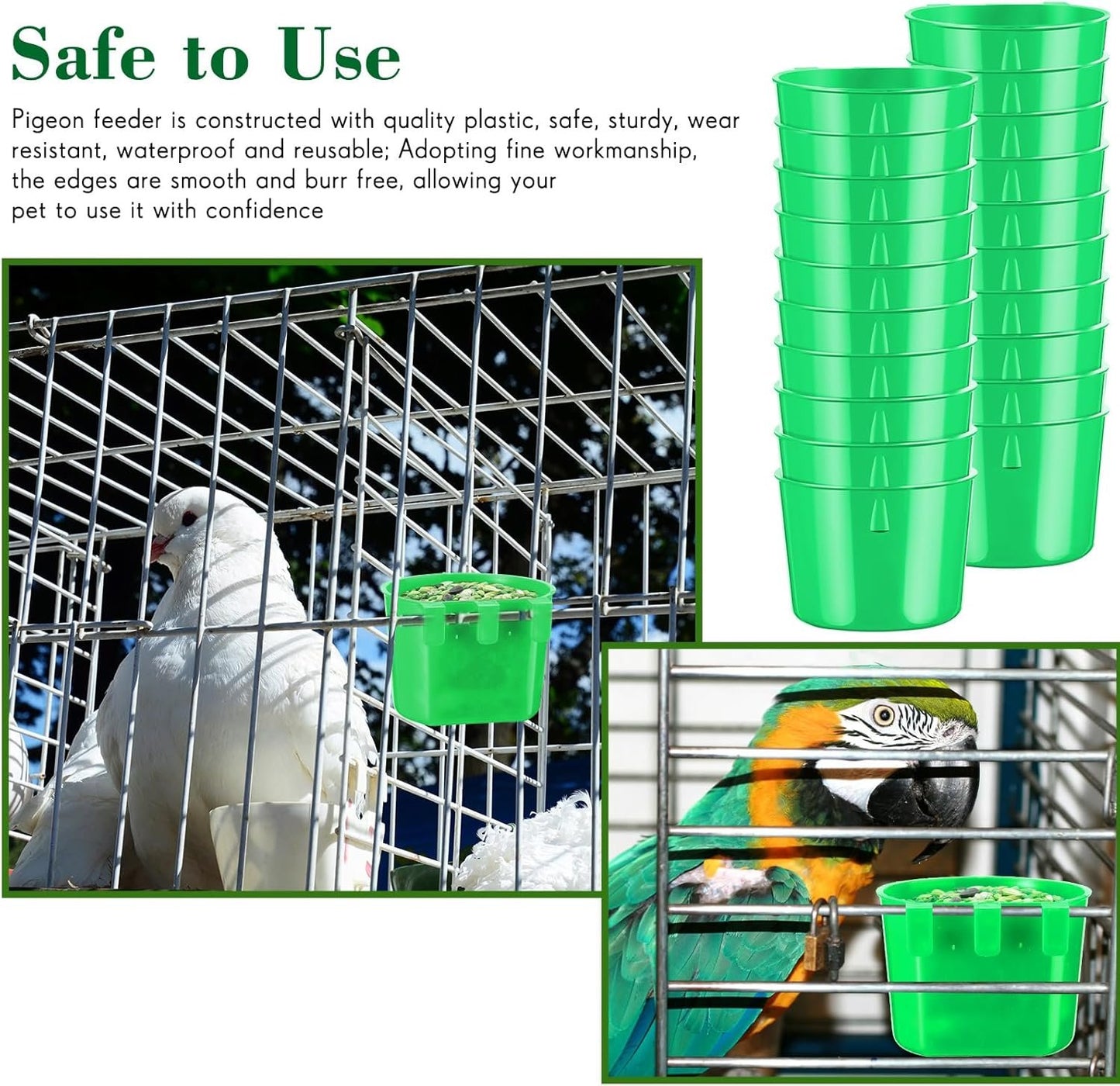 Sumind 60 Pieces Cage Cups Birds Hanging Feeders Seed Bowl 8 oz Plastic Chicken Feeder Water Bowl Hanging Chicken Waterer Feeding Watering Dish Coop Cups for Gamefowl Parrot Parakeet Poultry(Green)
