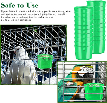 Sumind 60 Pieces Cage Cups Birds Hanging Feeders Seed Bowl 8 oz Plastic Chicken Feeder Water Bowl Hanging Chicken Waterer Feeding Watering Dish Coop Cups for Gamefowl Parrot Parakeet Poultry(Green)
