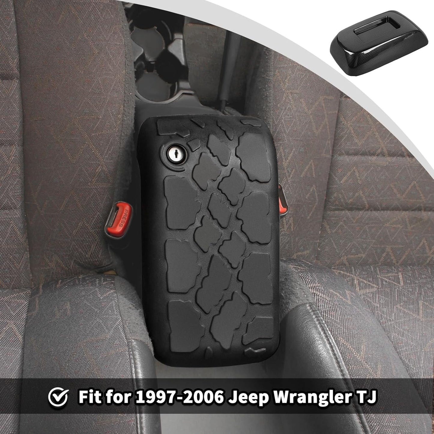 JWWY Armrest Cover Case Pad Center Console Cover Decoration Protective Cover Trim Fit for 1997-2006 Jeep Wrangler TJ Interior Accessories Black Rubber