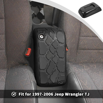JWWY Armrest Cover Case Pad Center Console Cover Decoration Protective Cover Trim Fit for 1997-2006 Jeep Wrangler TJ Interior Accessories Black Rubber