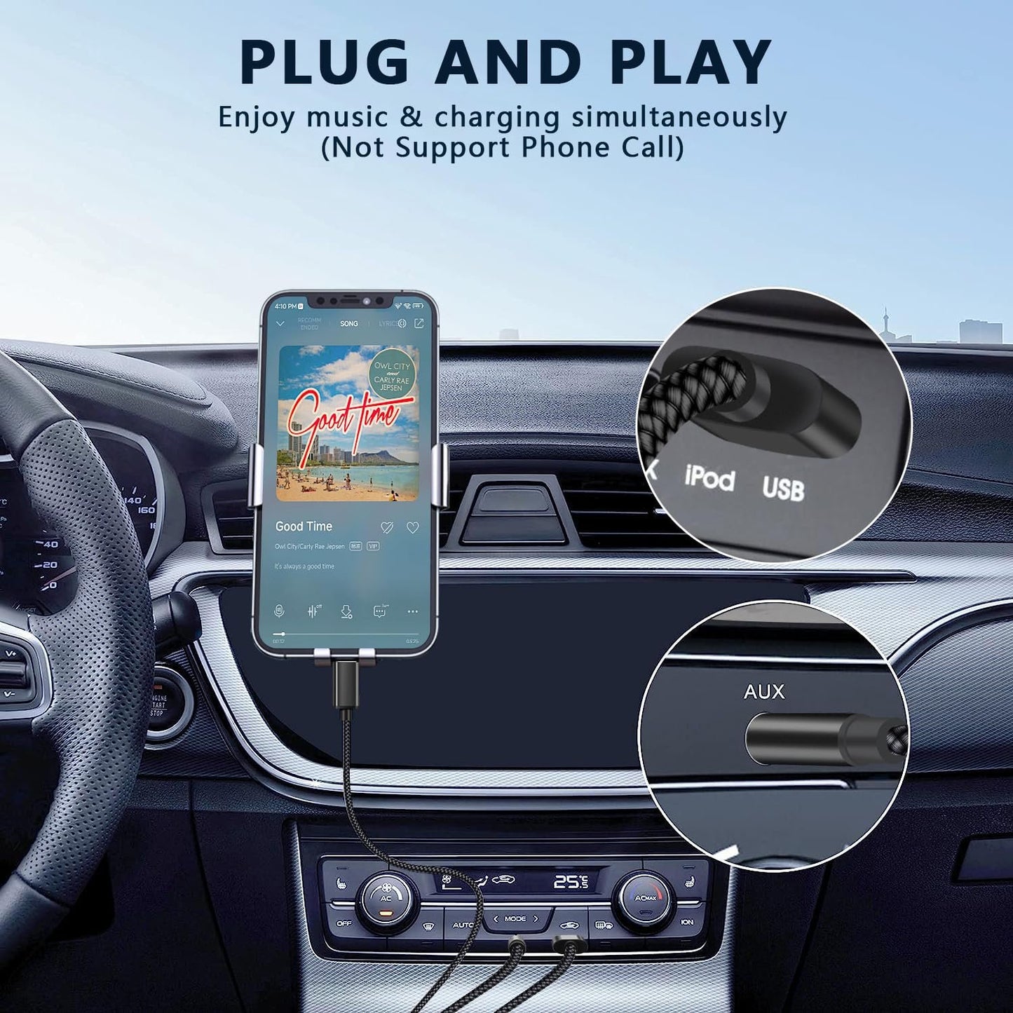 USB C to 3.5mm Aux Cable, 2 in 1 USB C to 3.5mm Car Stereo Aux Headphone Jack Cable with USB C Charging Compatible with iPhone 15/15+/15Pro, Galaxy S24/S23 Ultra/S22/S21/S21FE/S20, Pixel 8/7Pro/6/6Pro