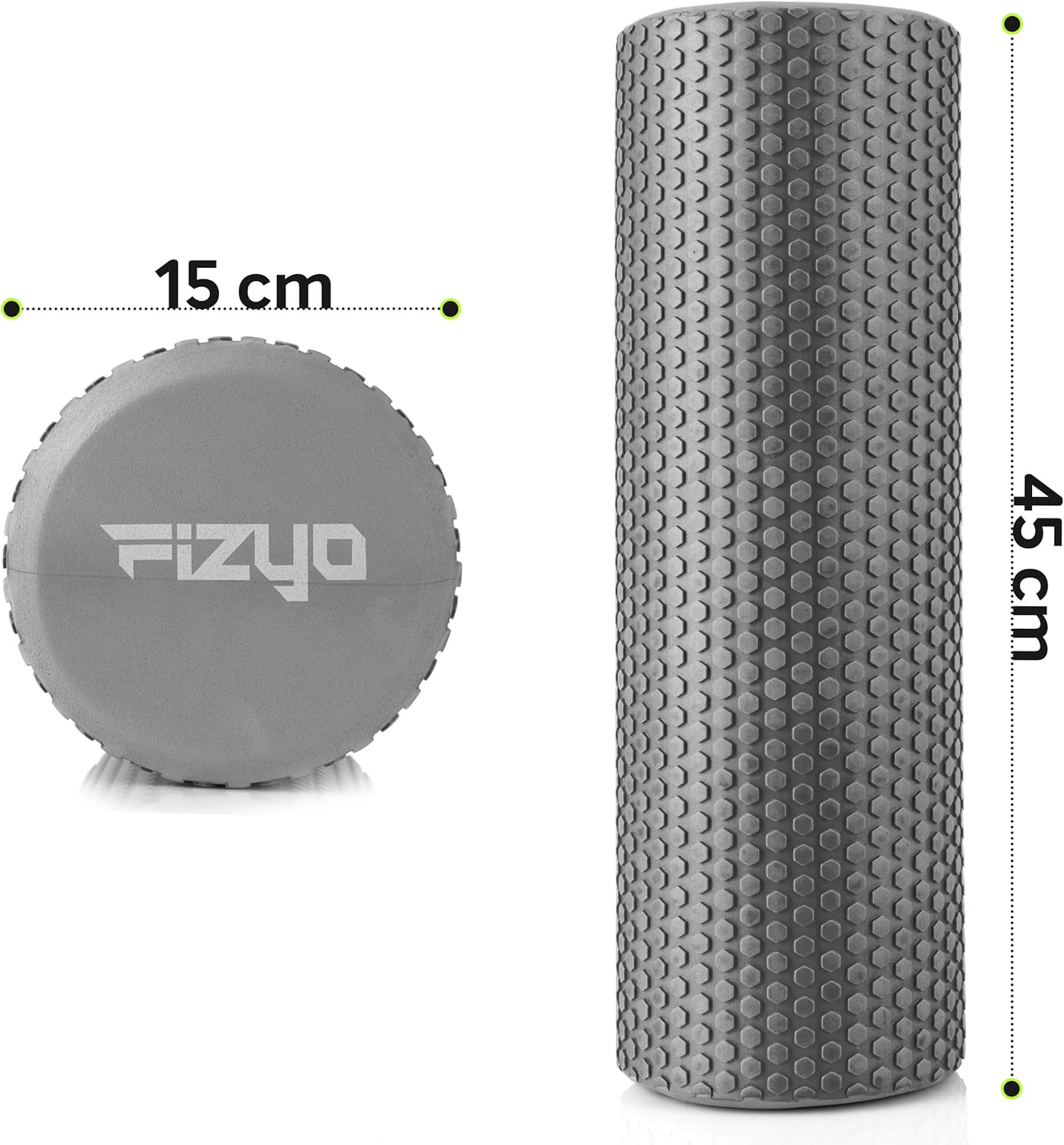 Fizyo Fascia Roller - Pilates Roller for Fascial Massage, Yoga Roller for Spine, EVA Roller for Fitness, Yoga and Rehabilitation, Grey, 45 x 15 cm