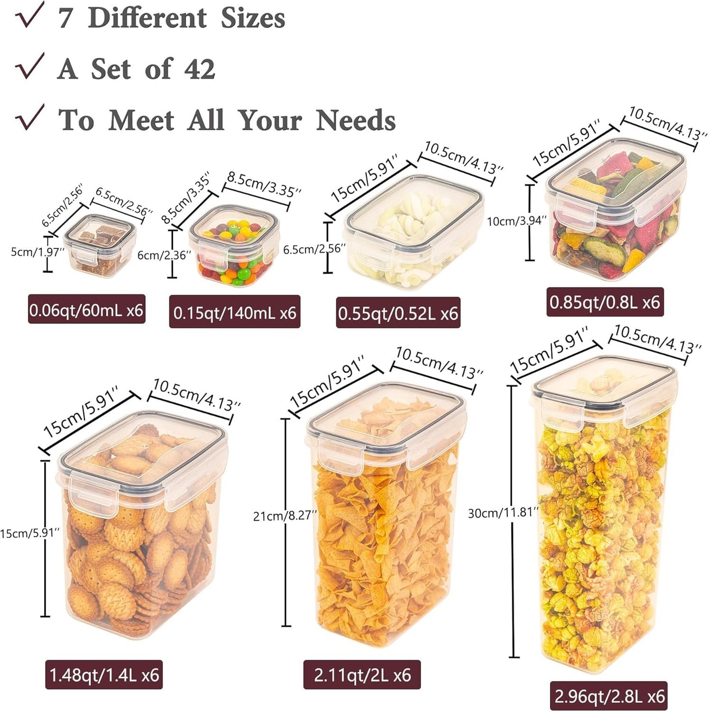 Feshory 42 Pack Airtight Food Storage Container Set - Pantry Storage Containers Organiser & Cereal Storage Containers for Kitchen Storage & Organisation with 100% Leak Proof Lids