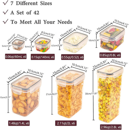 Feshory 42 Pack Airtight Food Storage Container Set - Pantry Storage Containers Organiser & Cereal Storage Containers for Kitchen Storage & Organisation with 100% Leak Proof Lids