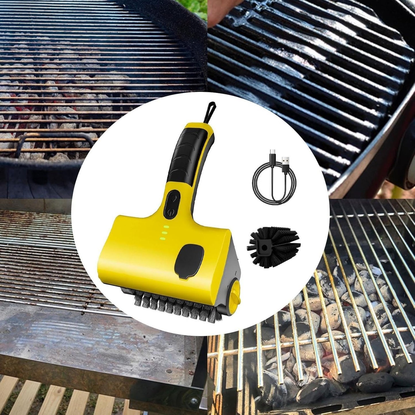 Baoblaze Electric Grill Brush Cordless Rechargeable Ergonomic Grip Sturdy Multifunction Grill Accessories Scrub Brush for Barbecue