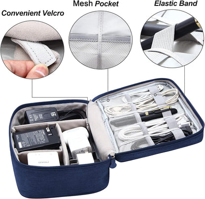 ACOPTON Electronic Organizer, Portable Travel Organizer Bag, Waterproof Case for iPad Electronics Accessories, Cables, Chargers, Hard Drives, Power Bank, Playing Cards, blue navy, Bag Organizer