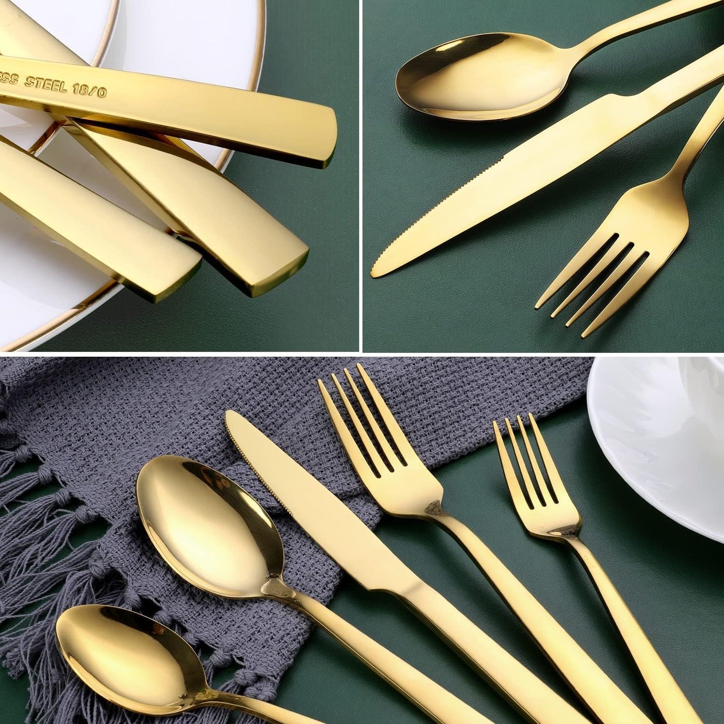 Gold Silverware Set, OGORI 30-Piece Stainless Steel Gold Flatware Set with Square Handle, Mirror Polished Cutlery Utensils Set Include Knife/Fork/Spoon Service for 6, Dishwasher Safe