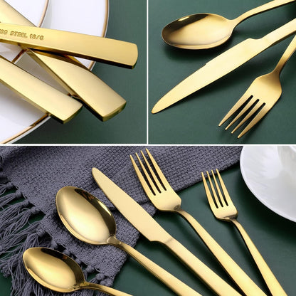 Gold Silverware Set, OGORI 30-Piece Stainless Steel Gold Flatware Set with Square Handle, Mirror Polished Cutlery Utensils Set Include Knife/Fork/Spoon Service for 6, Dishwasher Safe