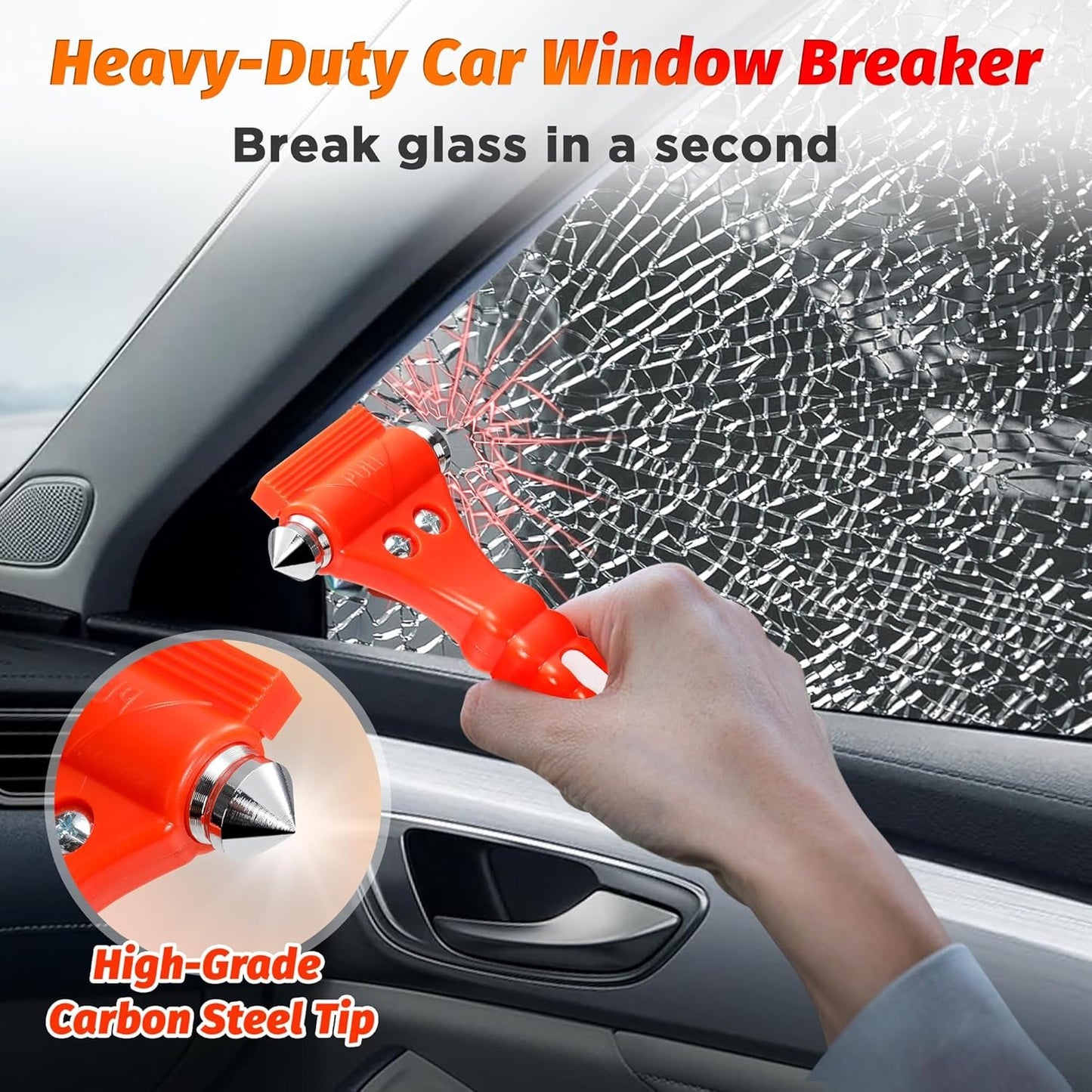 2 PCS High Carbon Steel Hard IPOW Car Safety Hammer Escape Tool with Antiskid Seatbelt Cutter, Life-Saving Emergency Glass/Window Punch Breaker Auto Rescue Disaster Hammer