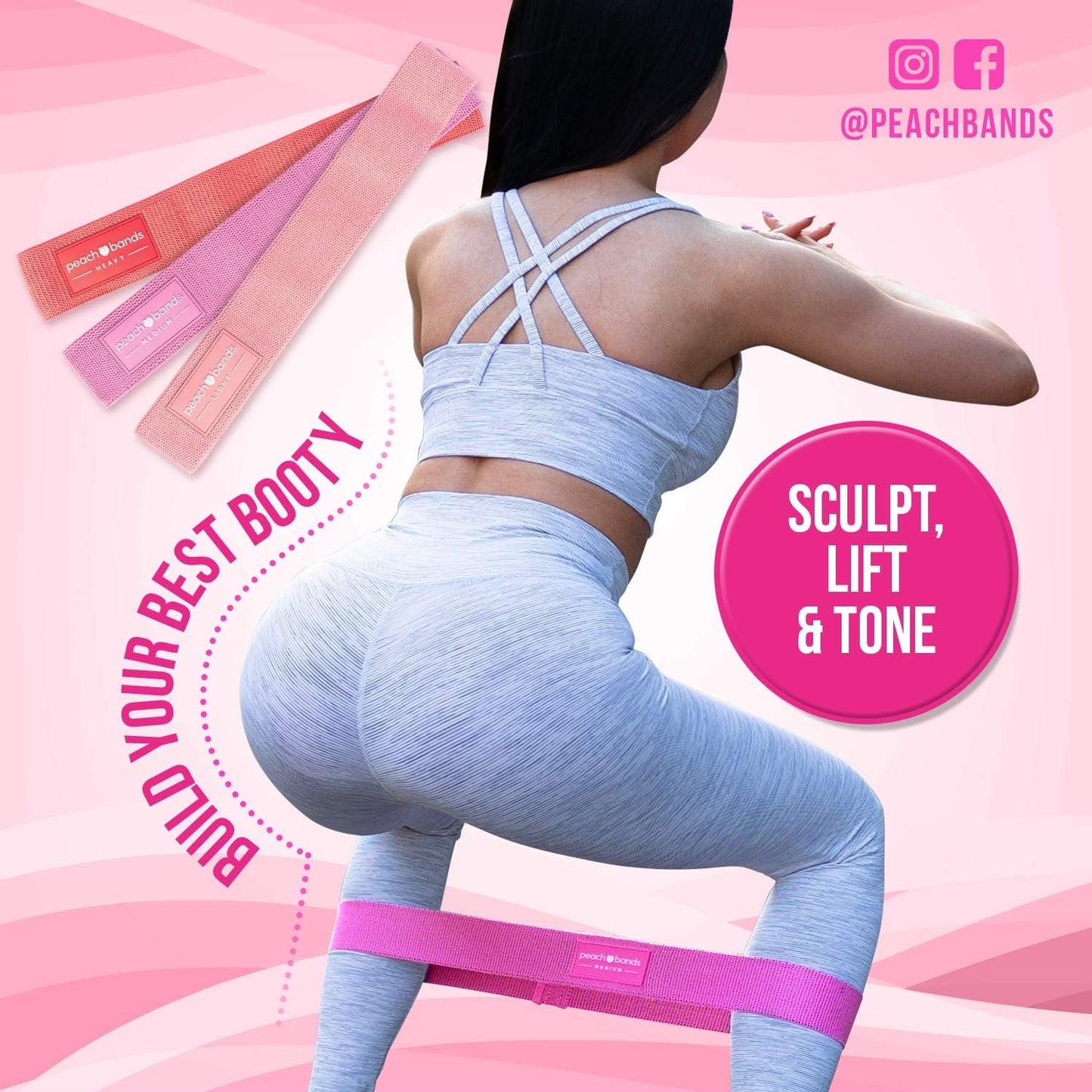 Peach Bands Hip Band Set - Fabric Booty Resistance Bands for Leg and Butt Workouts