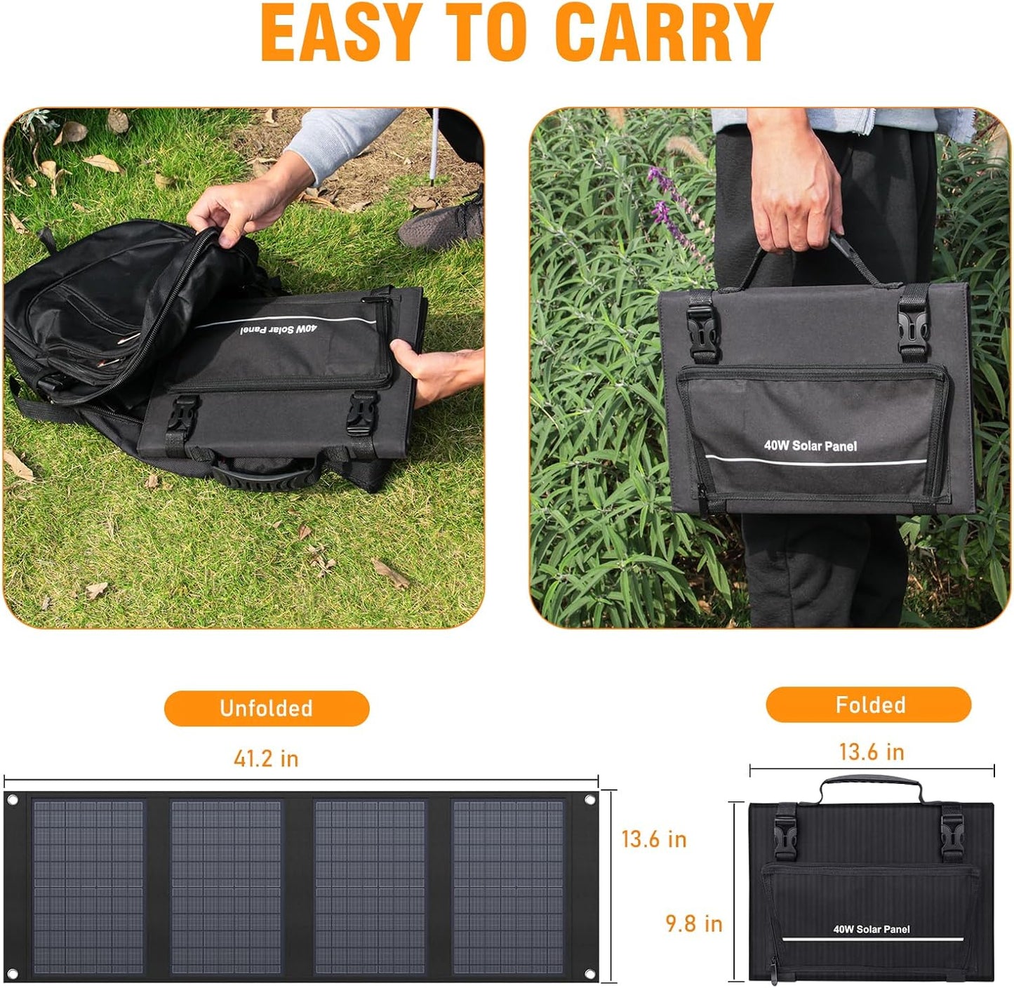 40 Watt Portable Solar Panel for 100W~200W Portable Power Station, Foldable Solar Charger with 12-15V DC Output (11 Connectors) and Adjustable Kickstand,USB QC3.0 Port for Camping Hiking Van RV Trip