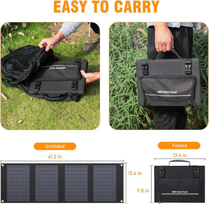 40 Watt Portable Solar Panel for 100W~200W Portable Power Station, Foldable Solar Charger with 12-15V DC Output (11 Connectors) and Adjustable Kickstand,USB QC3.0 Port for Camping Hiking Van RV Trip