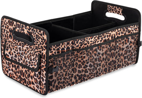 JiatuA Car Trunk Organizer, Car Organizers and Storage Collapsible Multi Compartment Container Box, Adjustable Car Accessories for SUV Sedan Truck, Standard Size, Leopard print