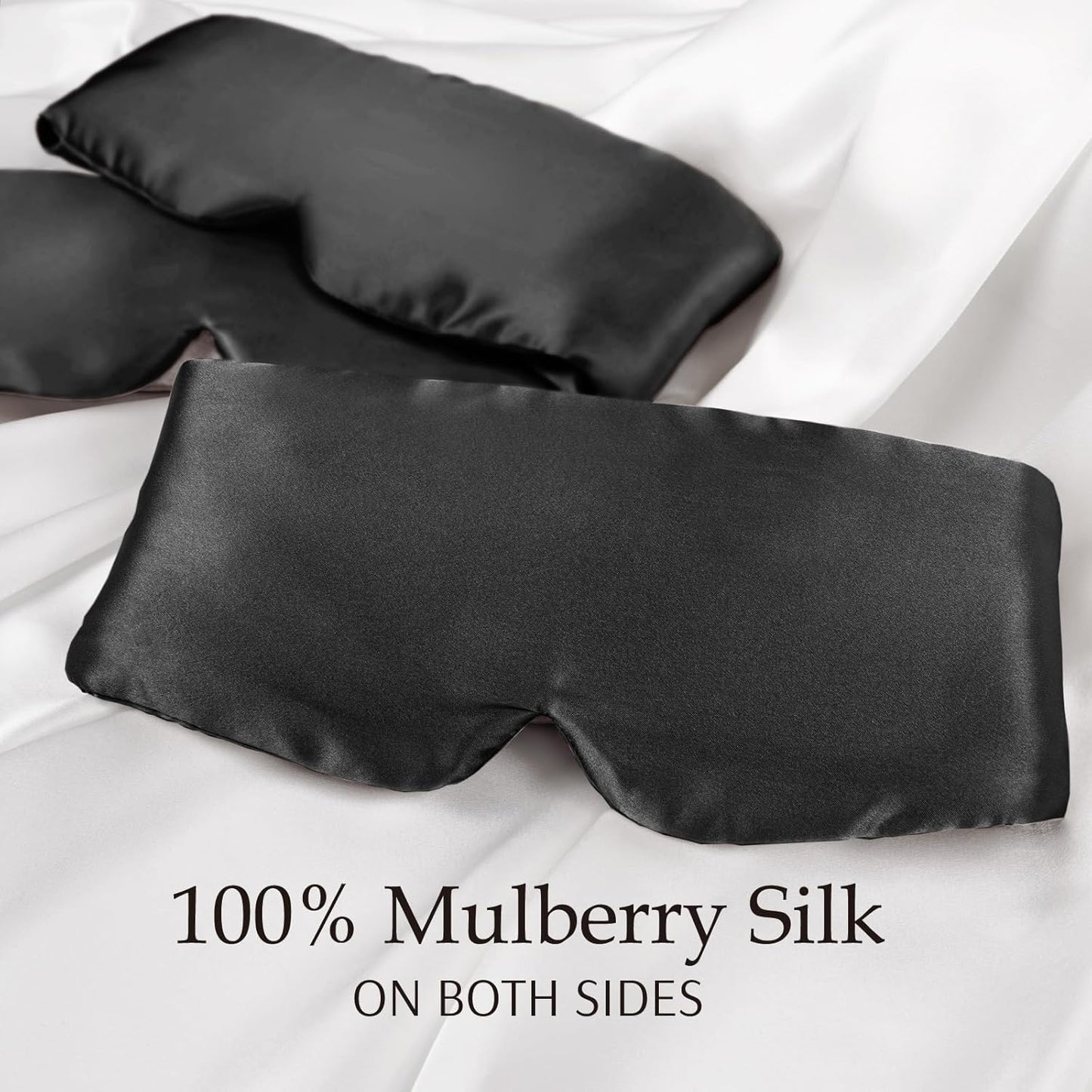 (Black) - 100% Mulberry Silk Sleep Mask Eye Mask for Man and Woman with Adjustable Hook and loop Headband, Full Size Large Sleep Mask & Blindfold for Total Blackout for All Night Sleep, Travel & Nap- Black