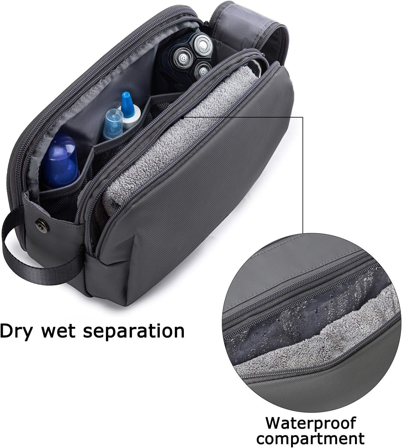 BAGSMART Toiletry Bag for Men, Travel Toiletry Organizer Dopp Kit Water-Resistant Shaving Bag for Toiletries Accessories, Grey