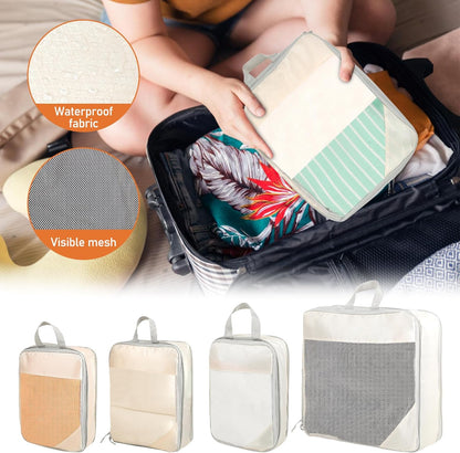 Suitcase Organizer – 8 Pieces Compression Cube Set for Luggage – Lightweight Suitcase Organizer – Travel System with Multiple Compartments, Ideal for Romantic Weekend and Business Travel (Beige)