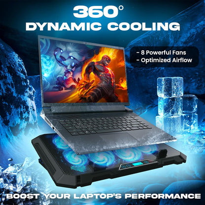 KLIM V8 Gaming Laptop Cooling Pad with 8 Fans + New Version + Gaming Laptop Cooler + Stable RGB Laptop Stand with Fan + Compatible up to 17" + 2 USB Ports + Phone Holder + 5 Year Warranty